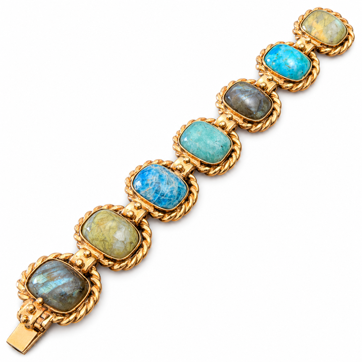 GAS BIJOUX - BRACELET AMARANTE MULTI GRAND MODELE - TURQUOISE - AMAZONITE - VESSONITE - MÉTAL DORÉ