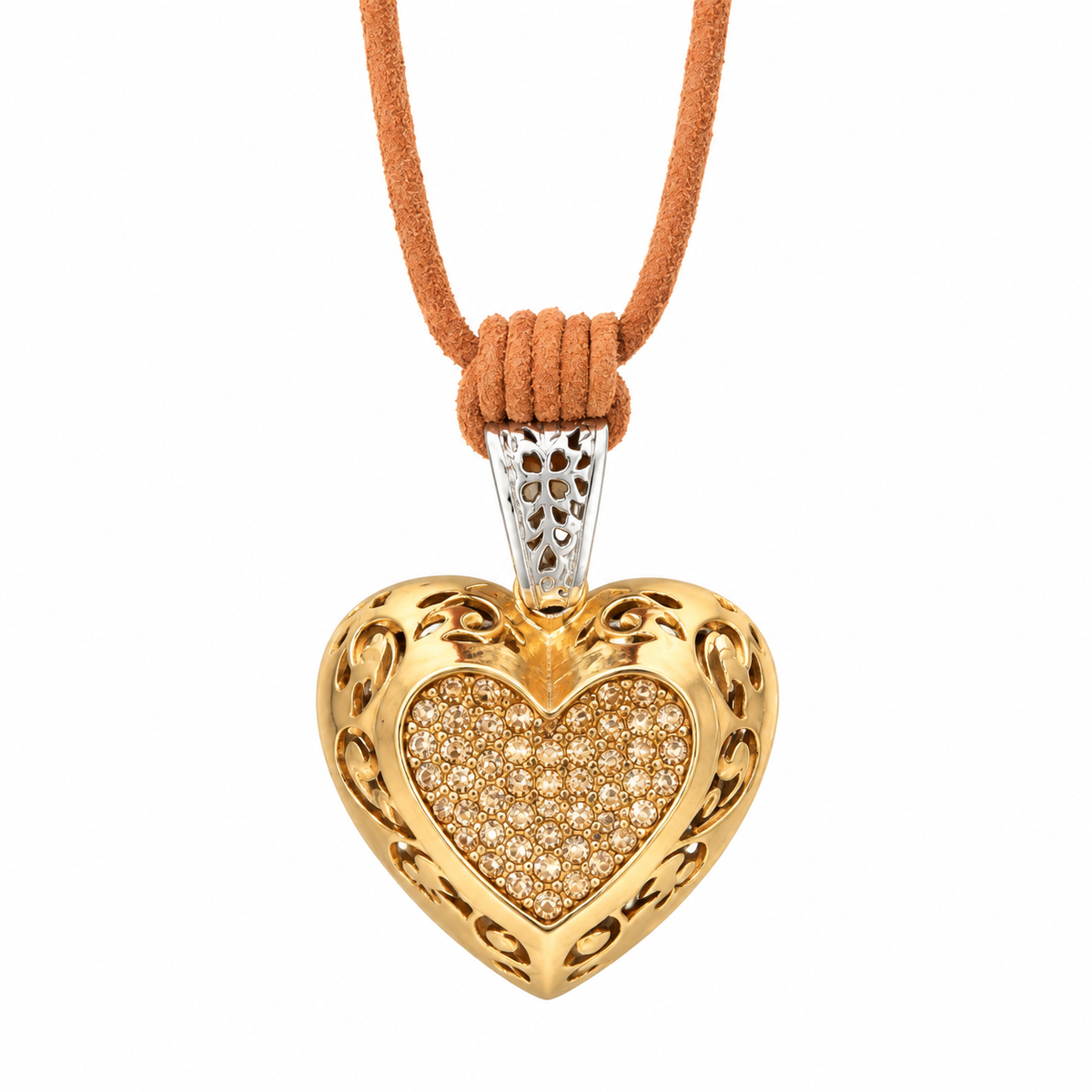 GAS BIJOUX - COLLIER CORACAO SUR LIEN CUIR MARRON