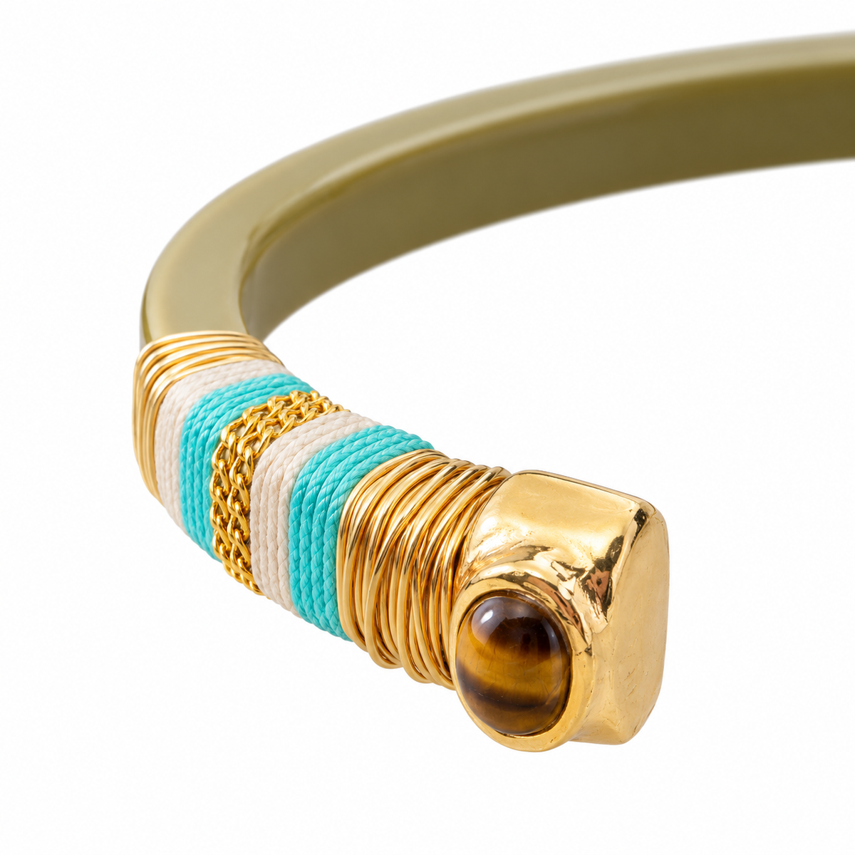 GAS BIJOUX - BRACELET SARINA BIS ACETATE KAKI - EMBOUTS OEIL DE TIGRE