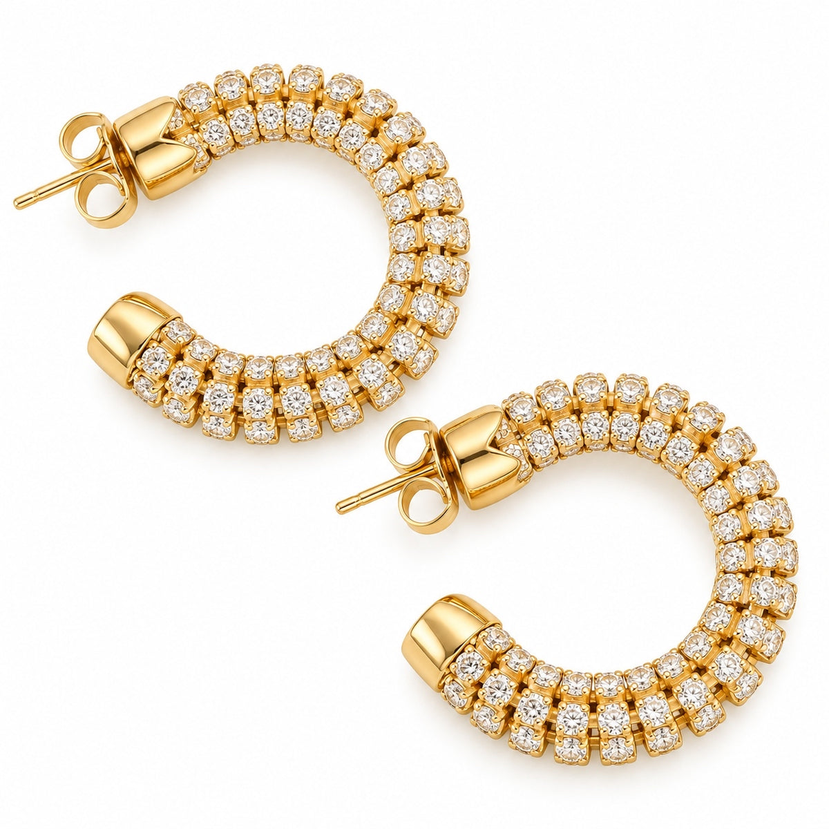 GAS BIJOUX - BOUCLES D'OREILLES BELLINA CRÉOLES STRASS - MÉTAL DORÉ