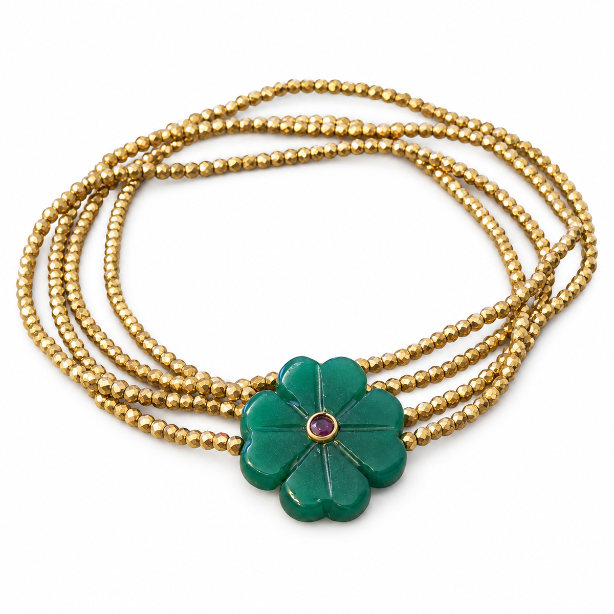 LE MONDE EST STONE - SAUTOIR ÉLASTIQUE FLOWER VERT JADE