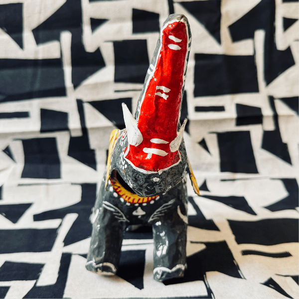 Statuette Éléphant Tête Articulée, Papier Mâché, Inde