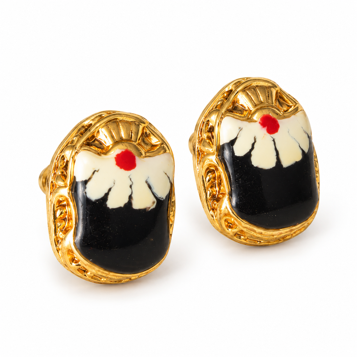 GAS BIJOUX - BOUCLES D'OREILLES PUCES SCARAMOUCHE ÉMAIL - MÉTAL DORÉ