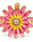 GAS BIJOUX - BAGUE FLOWER TONS DE MAUVE ET JAUNE - MÉTAL DORÉ - AJUSTABLE