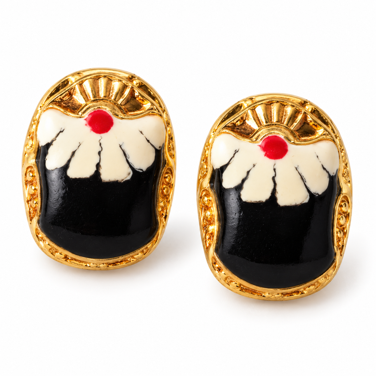 GAS BIJOUX - BOUCLES D'OREILLES PUCES SCARAMOUCHE ÉMAIL - MÉTAL DORÉ