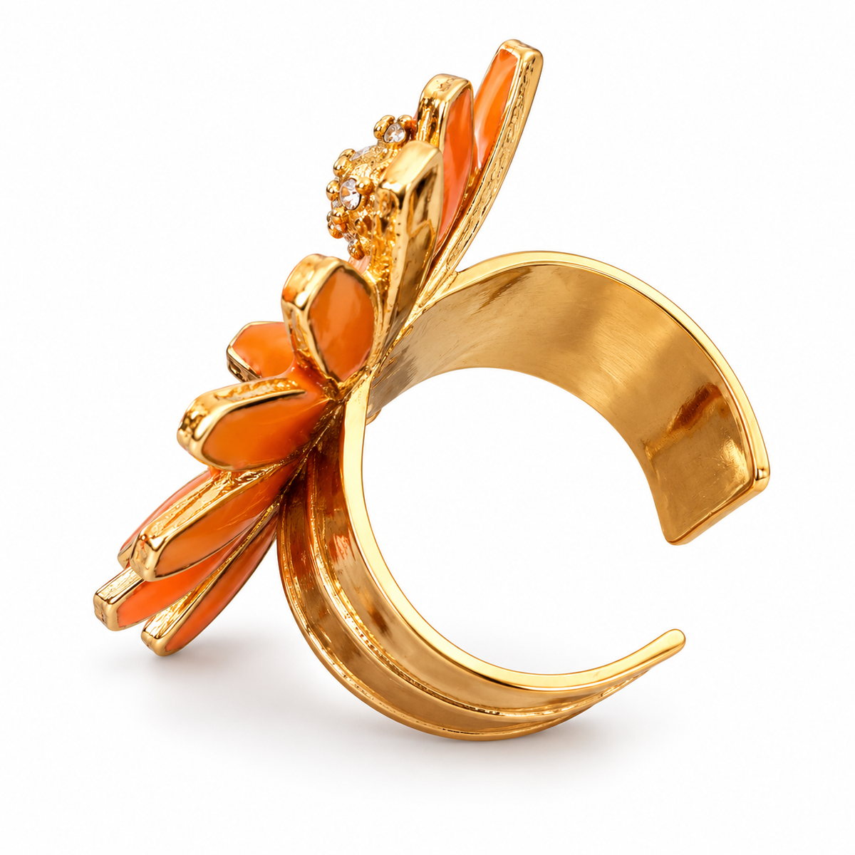 GAS BIJOUX - BAGIUE FLOWER TONS MANDARINE - MÉTAL DORÉ - AJUSTABLE