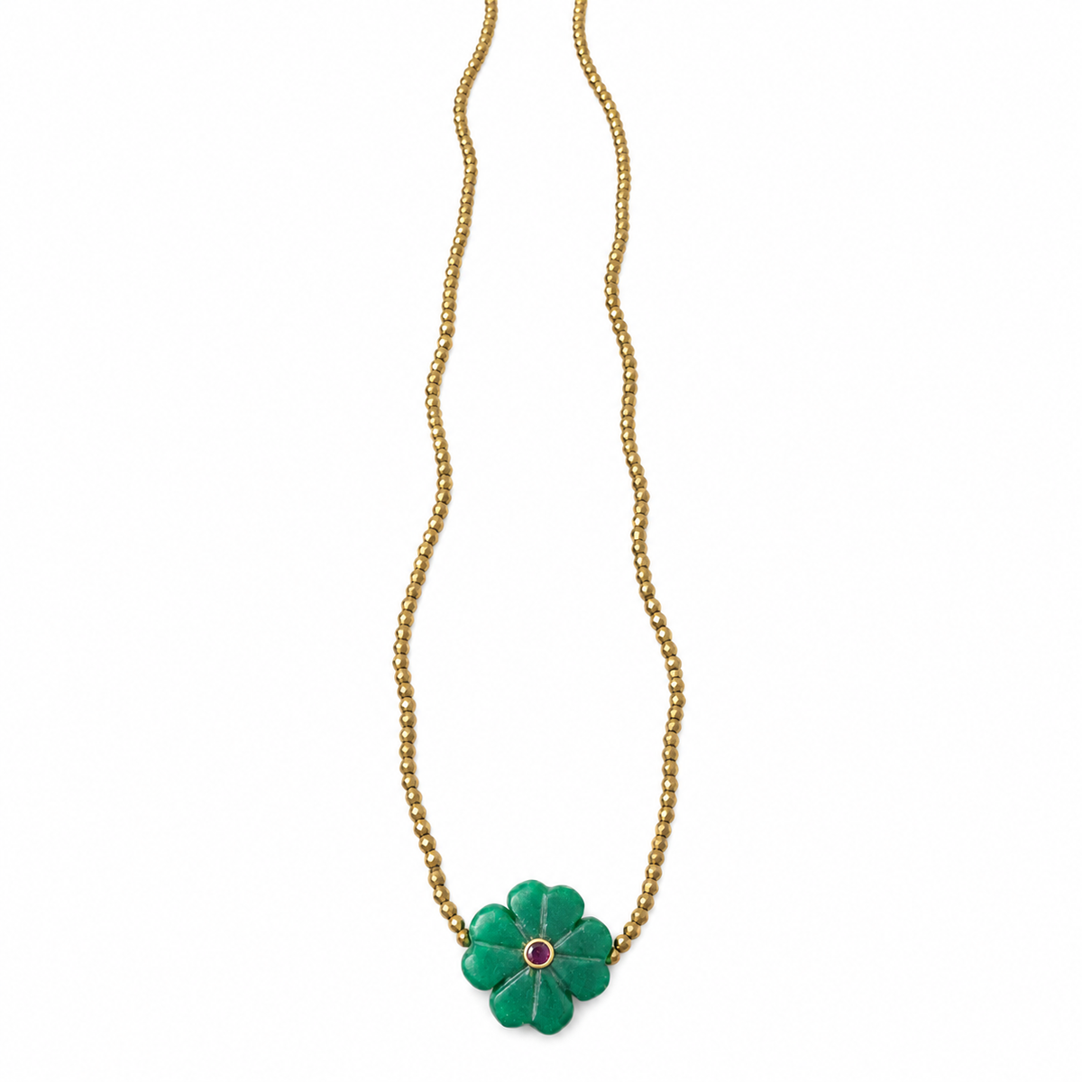 LE MONDE EST STONE - SAUTOIR ÉLASTIQUE FLOWER VERT JADE