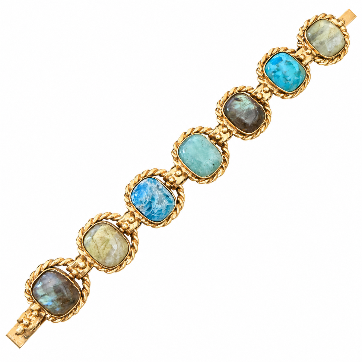 GAS BIJOUX - BRACELET AMARANTE MULTI GRAND MODELE - TURQUOISE - AMAZONITE - VESSONITE - MÉTAL DORÉ