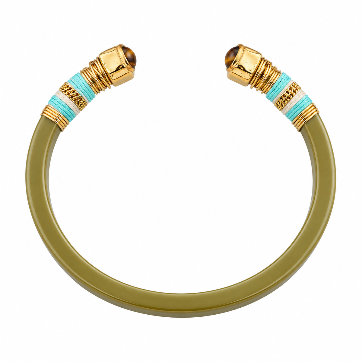 GAS BIJOUX - BRACELET SARINA BIS ACETATE KAKI - EMBOUTS OEIL DE TIGRE