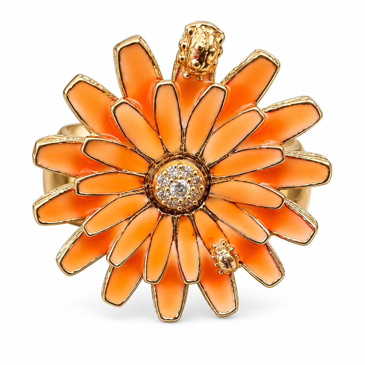 GAS BIJOUX - BAGIUE FLOWER TONS MANDARINE - MÉTAL DORÉ - AJUSTABLE
