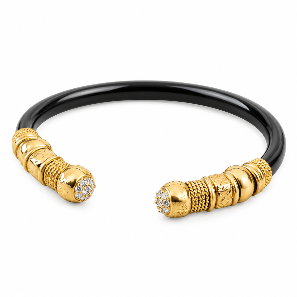 GAS BIJOUX - BRACELET SARI BIS ACETATE NOIR ET EMBOUTS CRISTAUX DE SWAROWSKI - TAILLE 1