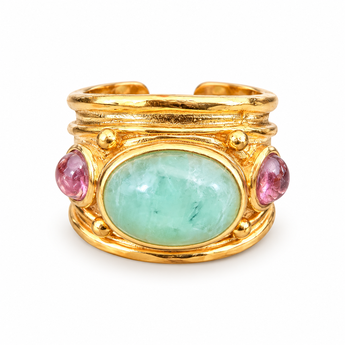 GAS BIJOUX - BAGUE SIMONE - FLUORITE VERTE ET AMÉTHYSTE - TAILLE XL