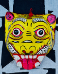 Masque décoration murale Inde tigre jaune 21cm papier mâché