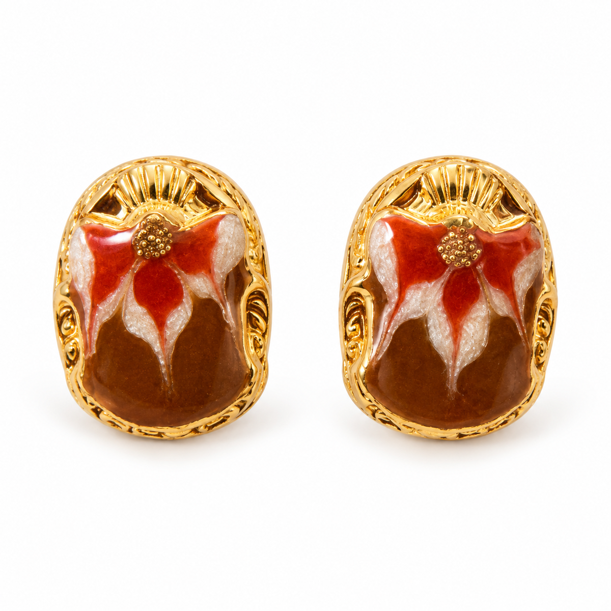 GAS BIJOUX - BOUCLES D'OREILLES PUCES SCARAMOUCHE ÉMAIL - MÉTAL DORÉ