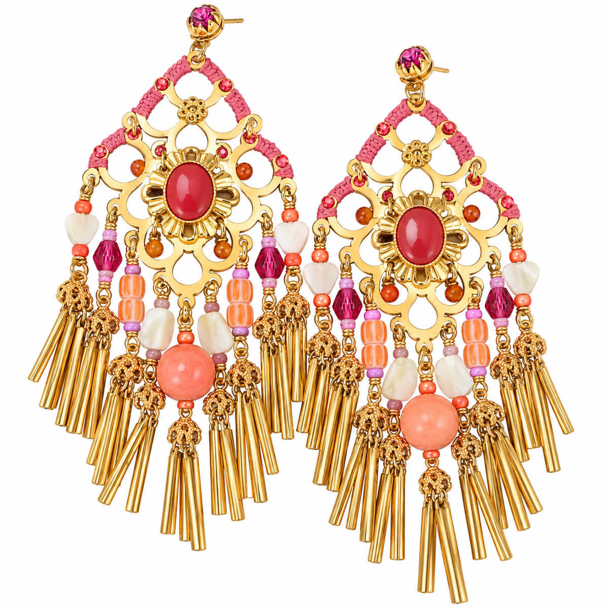 GAS BIJOUX - BOUCLES D'OREILLES REINE - MÉTAL DORÉ - ROSE