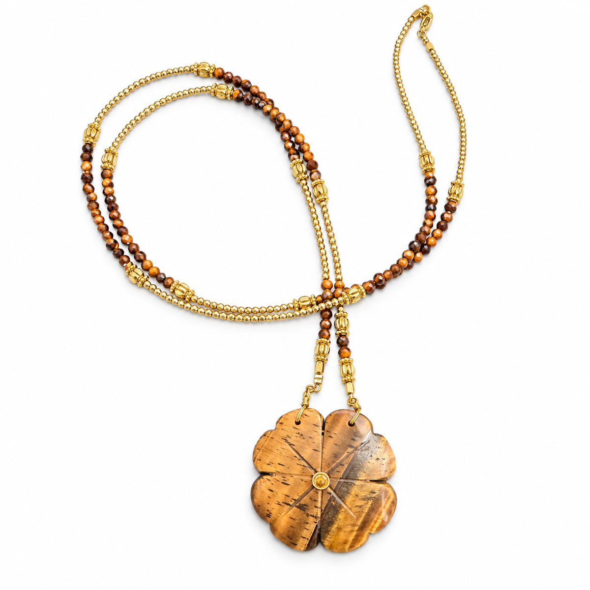 LE MONDE EST STONE - SAUTOIR FLOWER XL - OEIL DE TIGRE