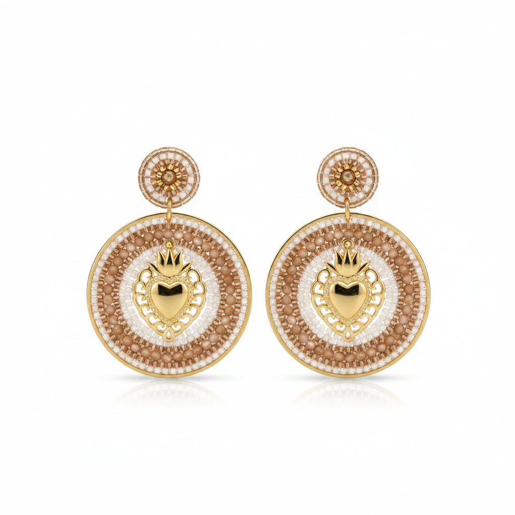 HYPNOCHIC - BOUCLES D'OREILLES TIGES DROITES - EX VOTO - BEIGES