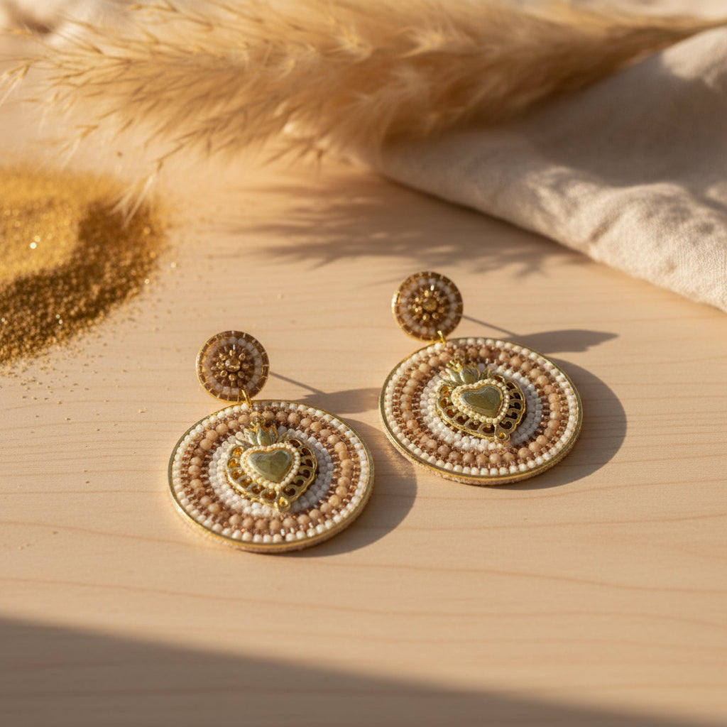 HYPNOCHIC - BOUCLES D'OREILLES TIGES DROITES - EX VOTO - BEIGES