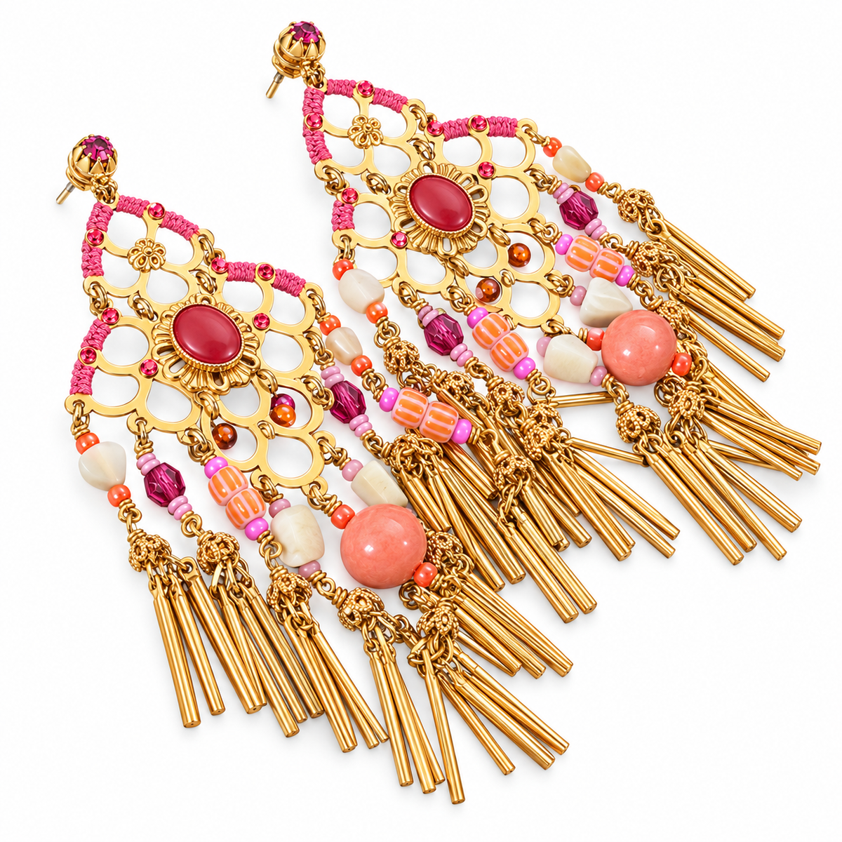 GAS BIJOUX - BOUCLES D'OREILLES REINE - MÉTAL DORÉ - ROSE