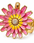 GAS BIJOUX - BAGUE FLOWER TONS DE MAUVE ET JAUNE - MÉTAL DORÉ - AJUSTABLE