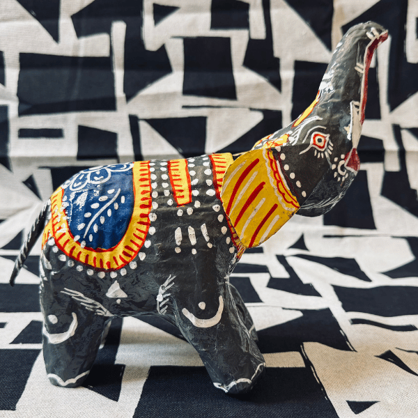 Statuette Éléphant Tête Articulée, Papier Mâché, Inde