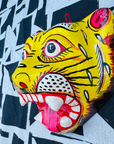 Masque décoration murale Inde tigre jaune 21cm papier mâché