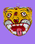 Masque décoration murale Inde tigre jaune 10cm papier mâché
