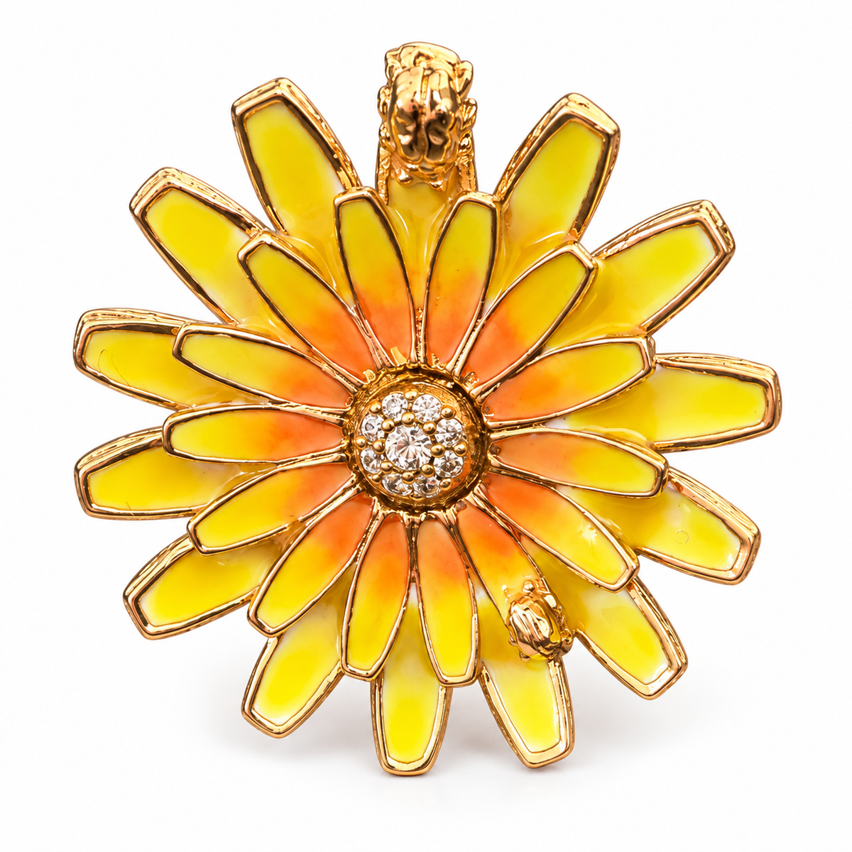 GAS BIJOUX - BAGUE FLOWER TONS DE JAUNE - METAL DORÉ - AJUSTABLE