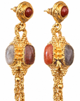 GAS BIJOUX - BOUCLES D'OREILLES SERTI TALISMAN GRAND MODELE - METAL DORÉ -PIERRES NATURELLES