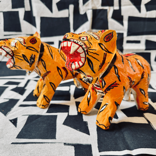 Statuette Tigre Tête Articulée, Papier Mâché, Inde