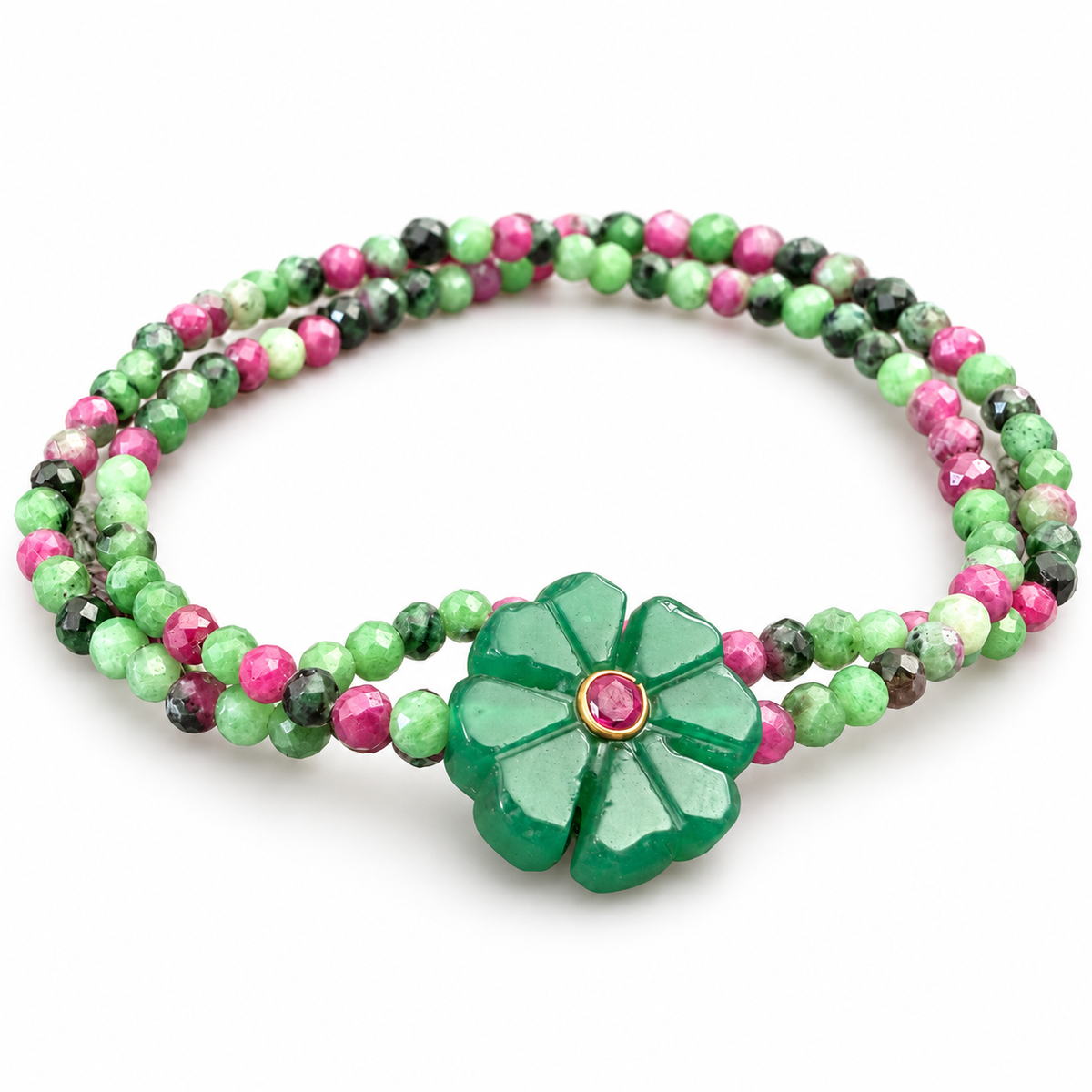 LE ,MONDE EST STONE - BRACELET DOUBLE FLOWER - PIERRES SEMI PRÉCISEUSES - FLOWER JADE VERT