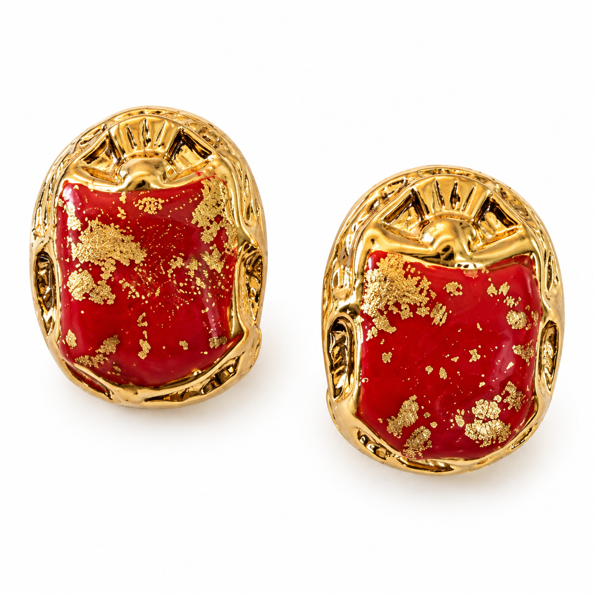 GAS BIJOUX - BOUCLES D'OREILLES PUCES SCARAMOUCHE ÉMAIL - MÉTAL DORÉ