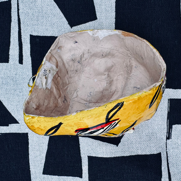 Masque décoration murale Inde tigre jaune 10cm papier mâché