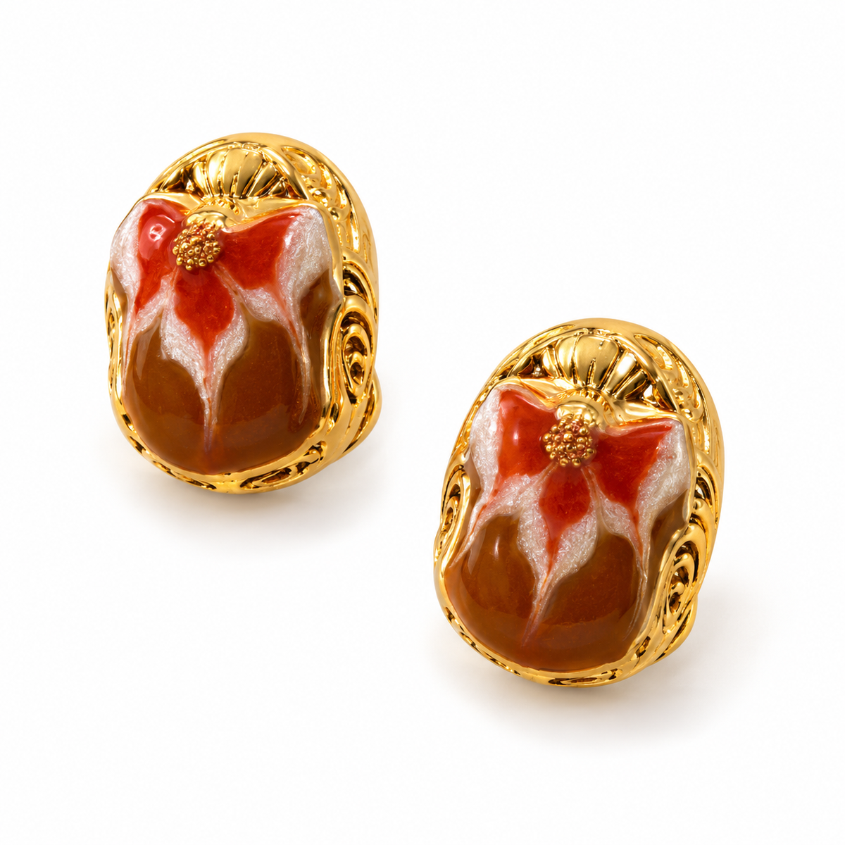 GAS BIJOUX - BOUCLES D'OREILLES PUCES SCARAMOUCHE ÉMAIL - MÉTAL DORÉ
