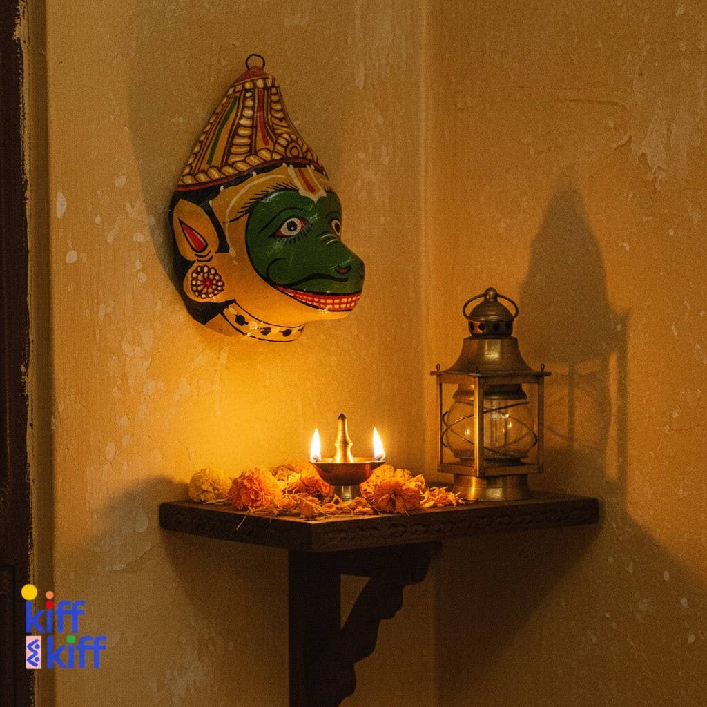 Masque décoration murale Inde Jambaban vert