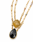 GAS BIJOUX - COLLIER SCAPULAIRE KALI SERTI - ONYX NOIR ET CITRINE - METAL DORÉ