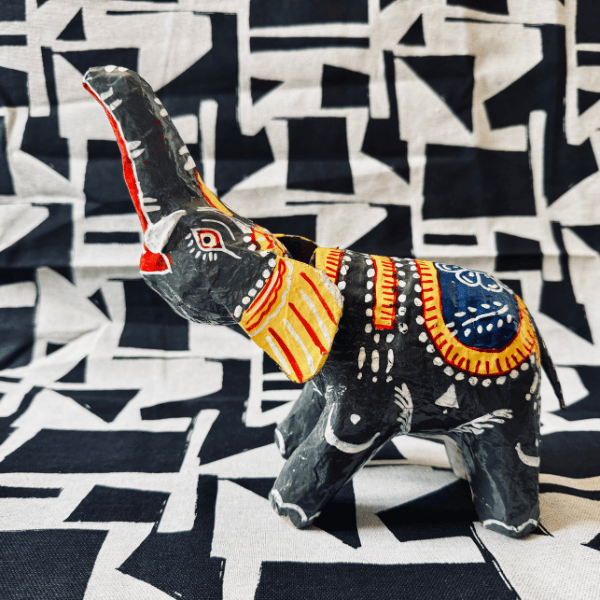 Statuette Éléphant Tête Articulée, Papier Mâché, Inde