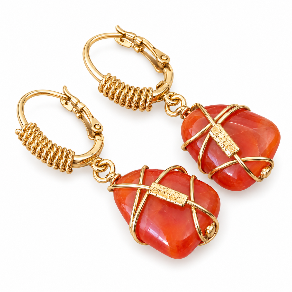 GAS BIJOUX - BOUCLES D'OREILLES TAO RAINBOW MÉTAL DORÉ - CORNALINE