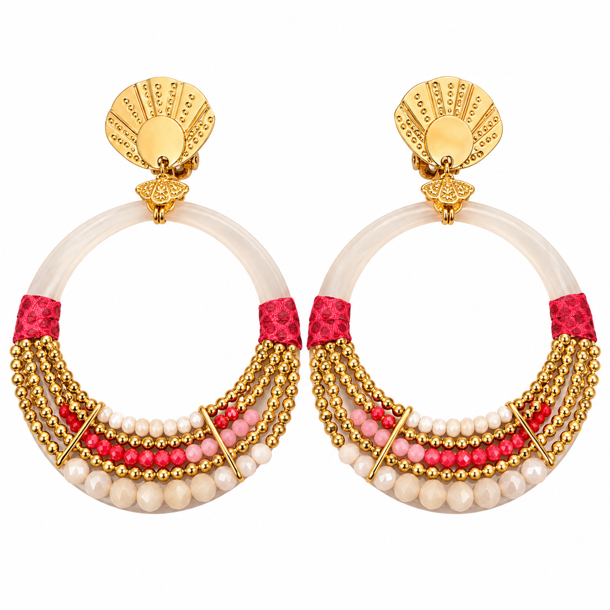 GAS BIJOUX - BOUCLES D'OREILLES CLIPS ACÉTATE - MÉTAL DORÉ - TONS DE ROSE