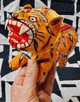 Statuette Tigre Tête Articulée, Papier Mâché, Inde