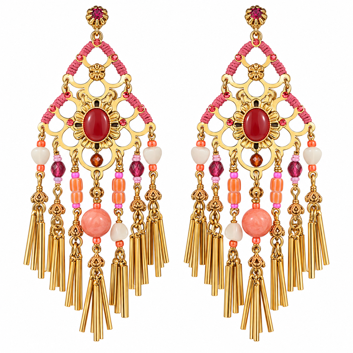 GAS BIJOUX - BOUCLES D'OREILLES REINE - MÉTAL DORÉ - ROSE