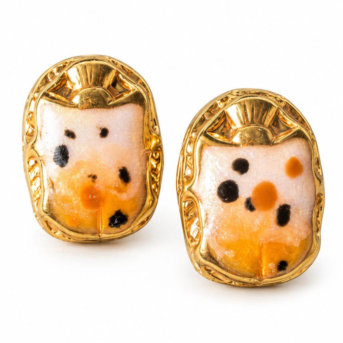 GAS BIJOUX - BOUCLES D'OREILLES PUCES SCARAMOUCHE EMAIL - METAL DORÉ