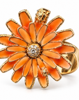 GAS BIJOUX - BAGIUE FLOWER TONS MANDARINE - MÉTAL DORÉ - AJUSTABLE