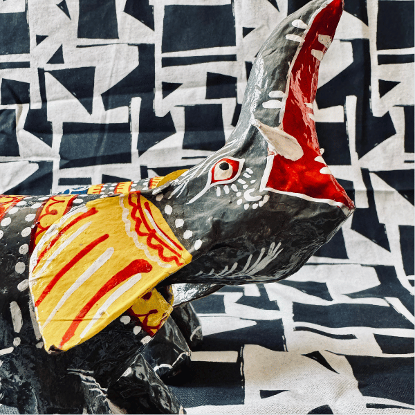 Statuette Éléphant Tête Articulée, Papier Mâché, Inde
