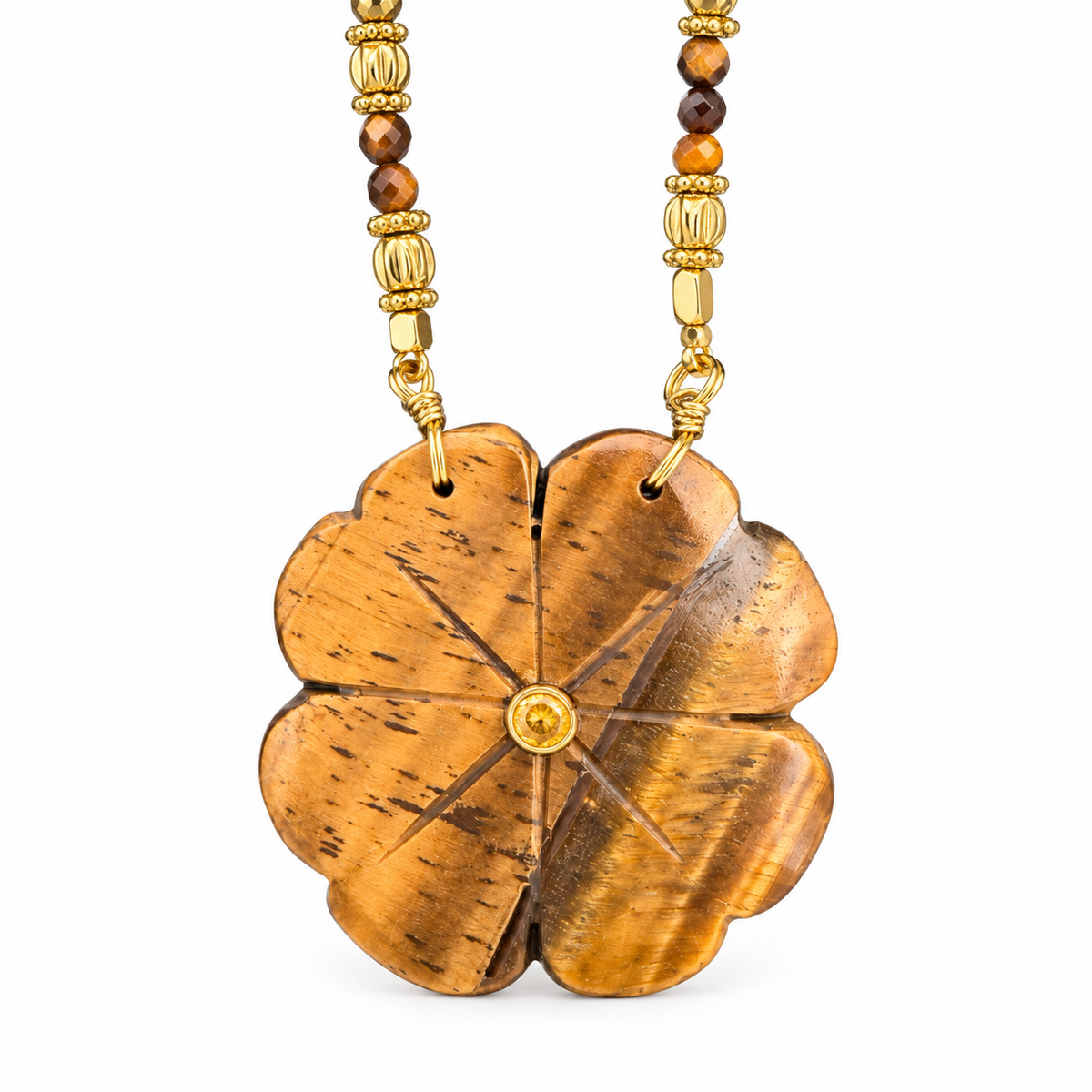 LE MONDE EST STONE - SAUTOIR FLOWER XL - OEIL DE TIGRE