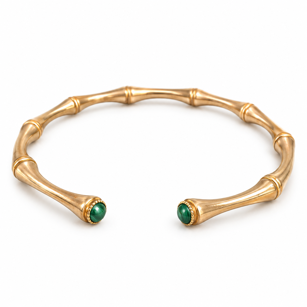 GAS BIJOUX - BRACELET BAMBOU CABOCHONS MINI - MALACHITE - MÉTAL DORÉ