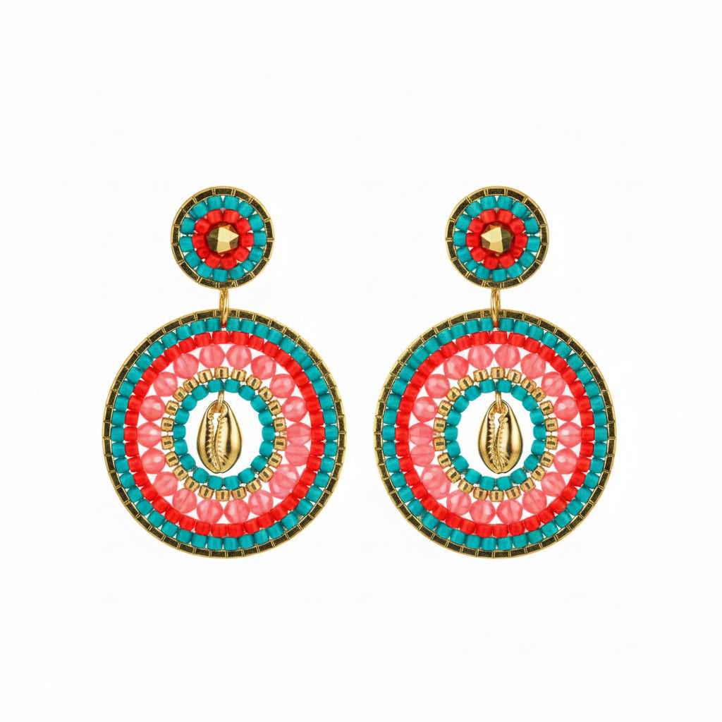 HYPNOCHIC - BOUCLES D'OREILLES TIGES DROITES - CAURY - TURQUOISES ET FUSHIA