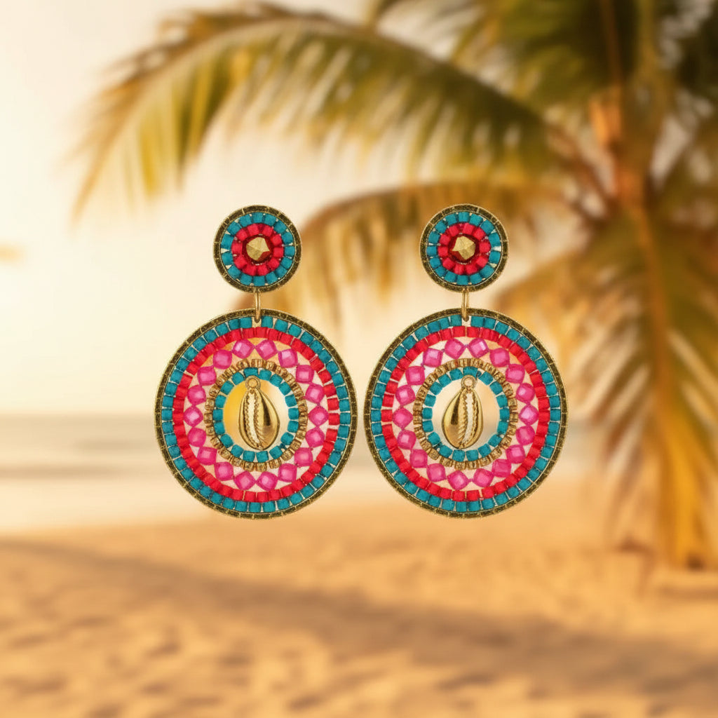 HYPNOCHIC - BOUCLES D'OREILLES TIGES DROITES - CAURY - TURQUOISES ET FUSHIA