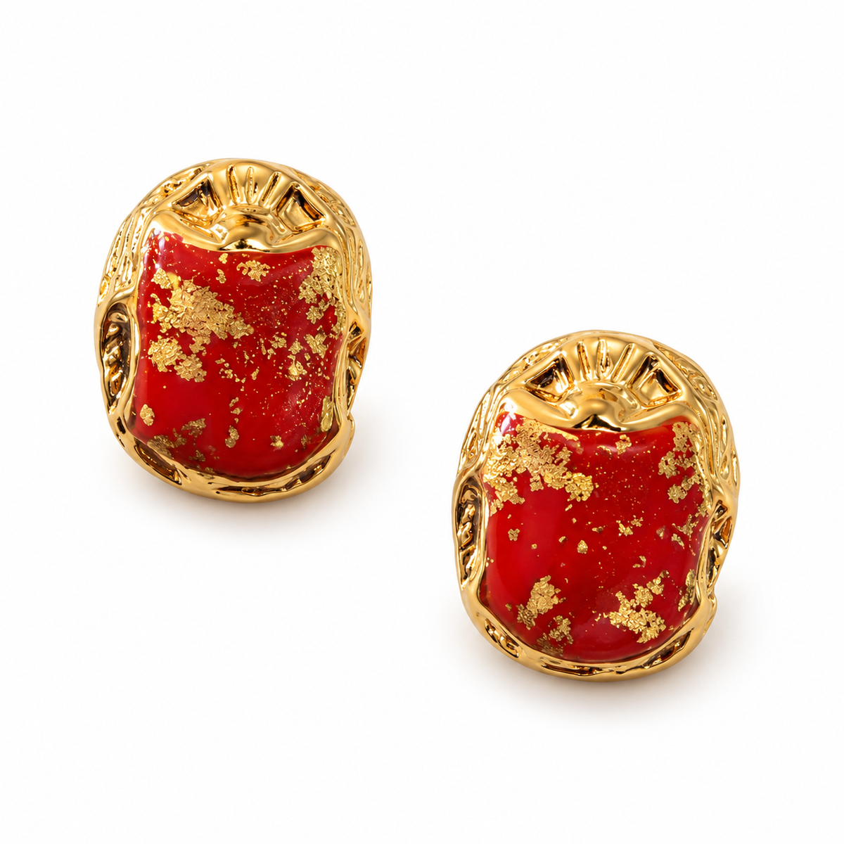 GAS BIJOUX - BOUCLES D'OREILLES PUCES SCARAMOUCHE ÉMAIL - MÉTAL DORÉ