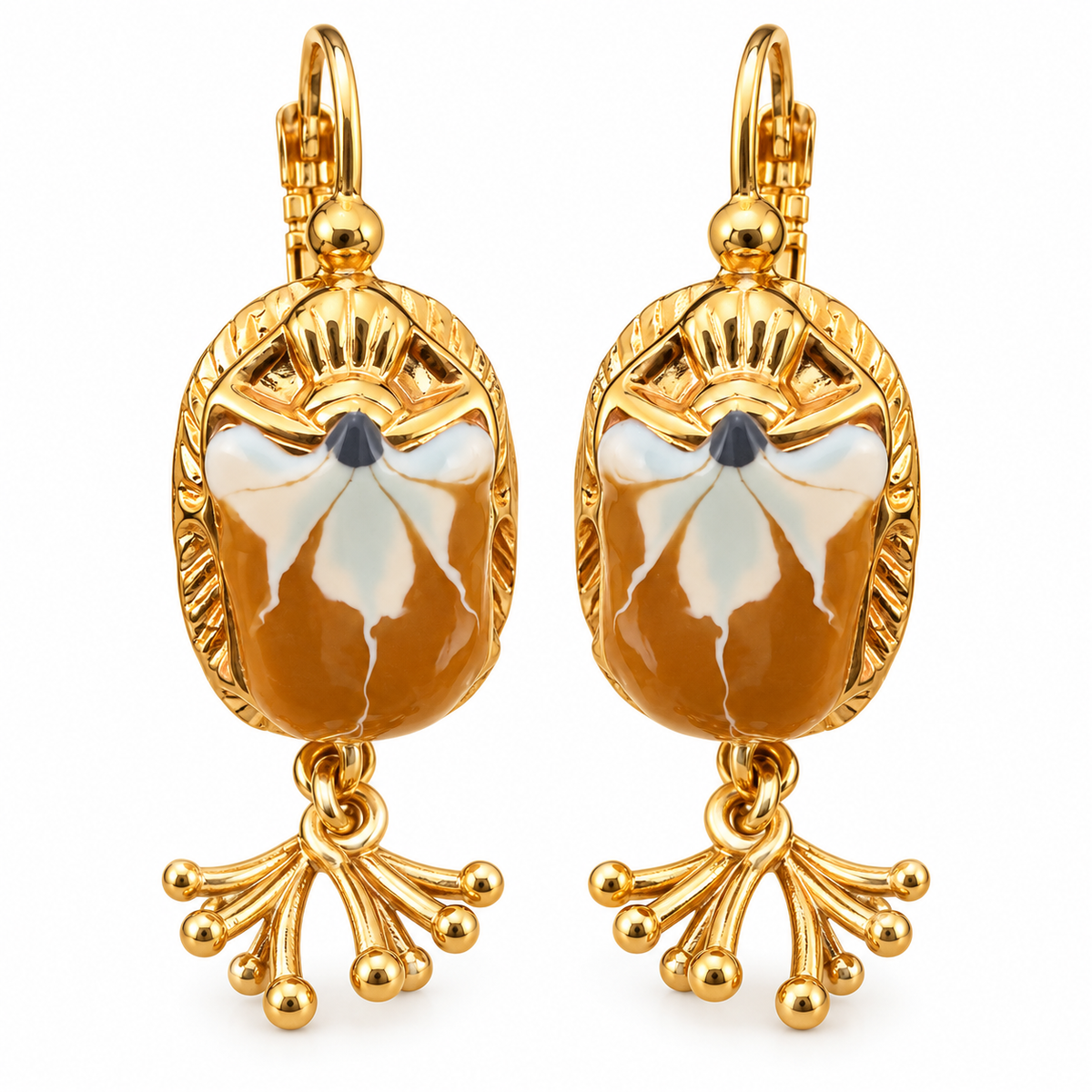 GAS BIJOUX - BOUCLES D'OREILLES SCARMOUCHE BIS - EMAIL MARRON - METAL DORÉ